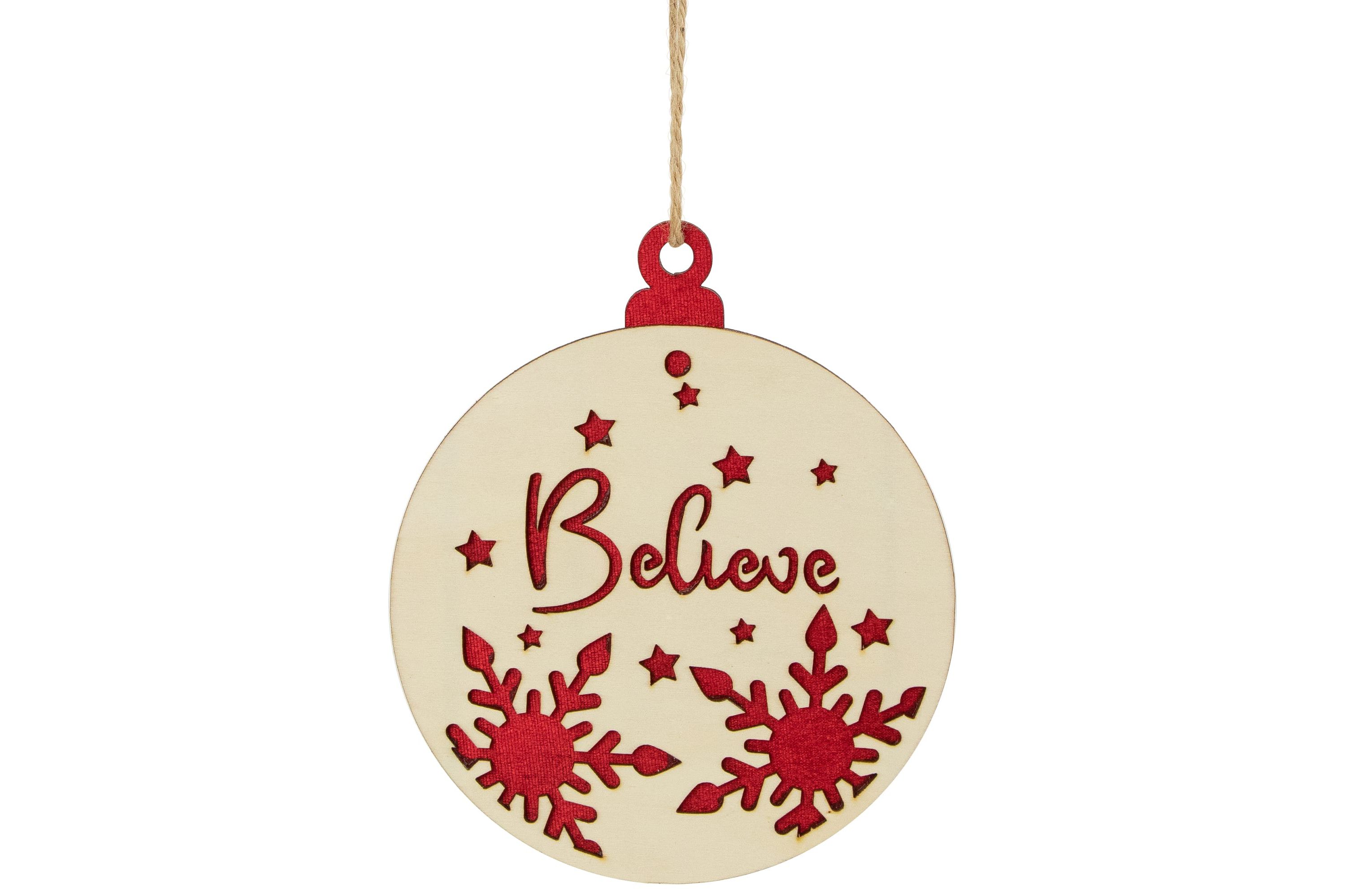 7inch Round "Believe" Christmas Ornament Disc with Snowflake and Star Cutouts