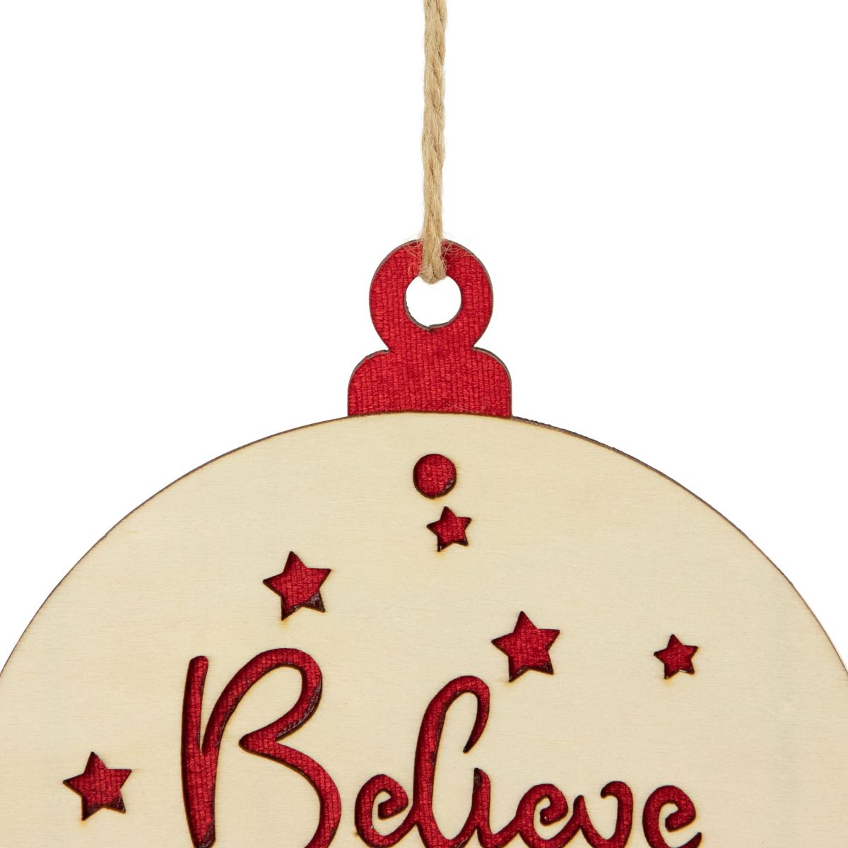 7inch Round "Believe" Christmas Ornament Disc with Snowflake and Star Cutouts