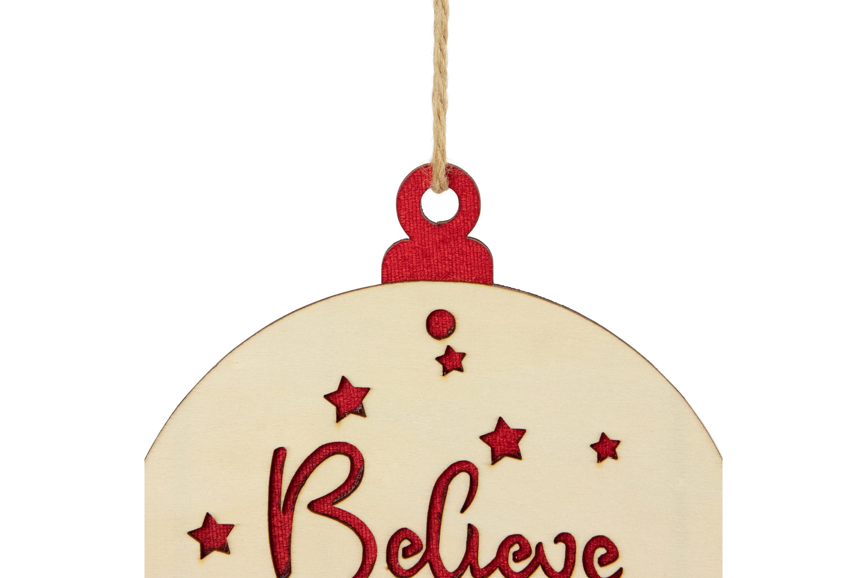 7inch Round "Believe" Christmas Ornament Disc with Snowflake and Star Cutouts