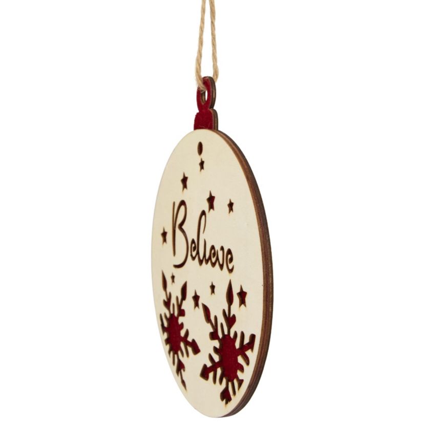 7inch Round "Believe" Christmas Ornament Disc with Snowflake and Star Cutouts