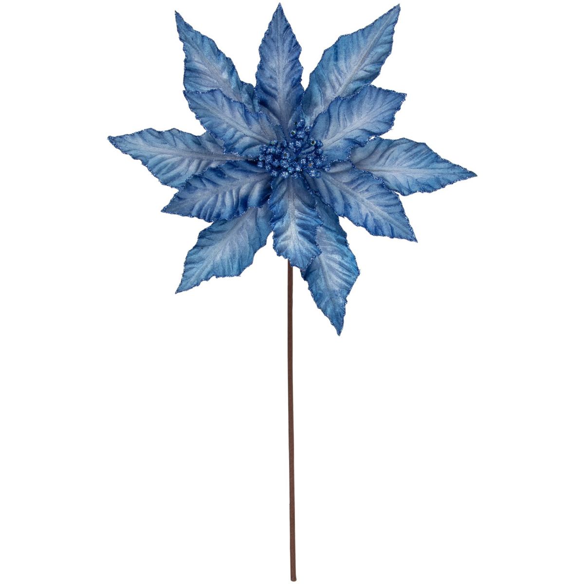 25inch Two Tone Blue Glittered Poinsettia Christmas Stem Spray