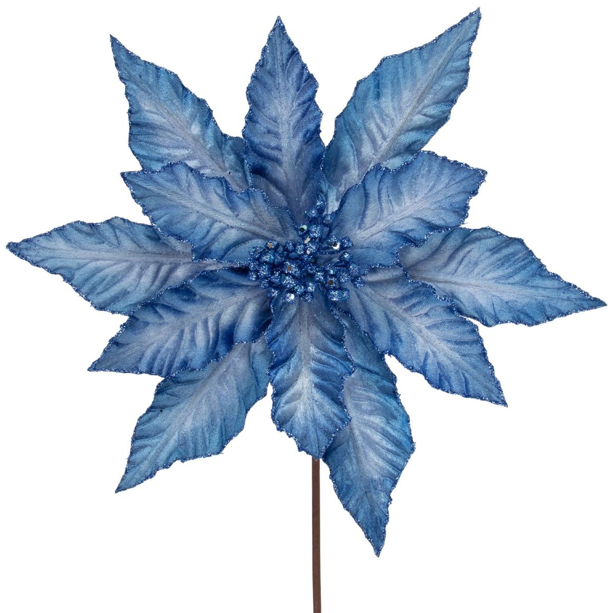 25inch Two Tone Blue Glittered Poinsettia Christmas Stem Spray