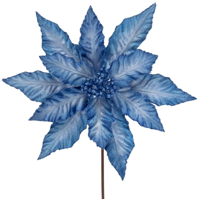 25inch Two Tone Blue Glittered Poinsettia Christmas Stem Spray