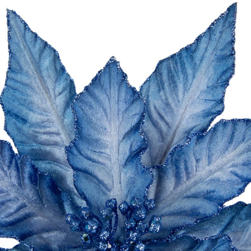 25inch Two Tone Blue Glittered Poinsettia Christmas Stem Spray