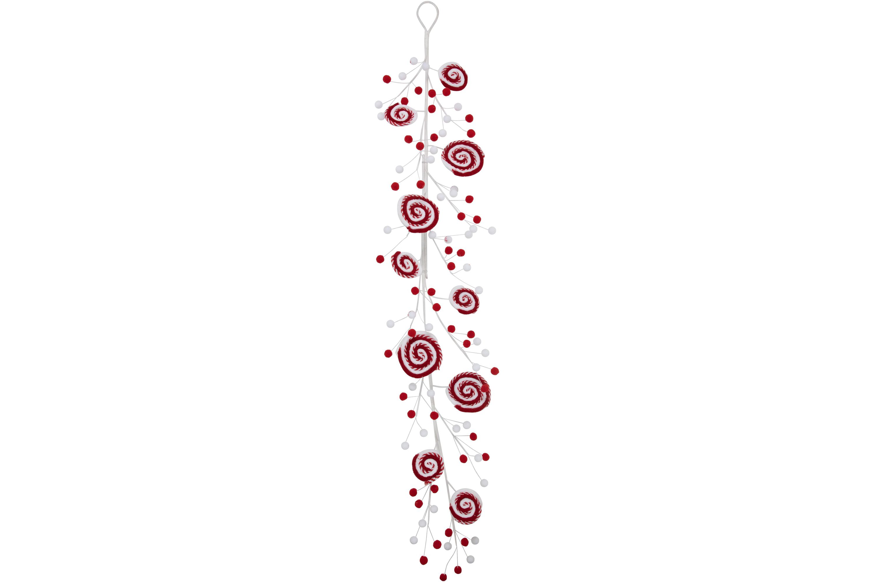 30inch Candy Cane Swirls and Pom Poms Christmas Garland