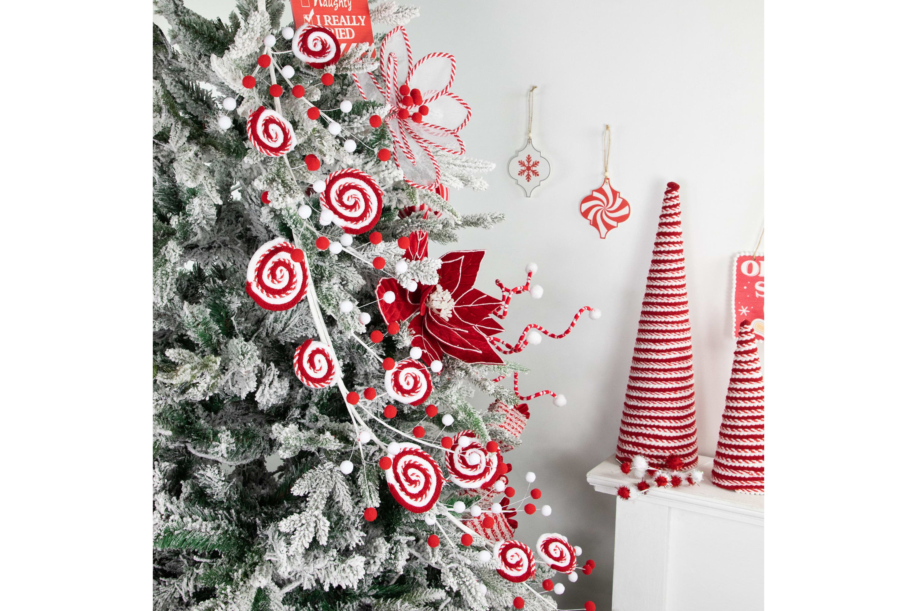 30inch Candy Cane Swirls and Pom Poms Christmas Garland
