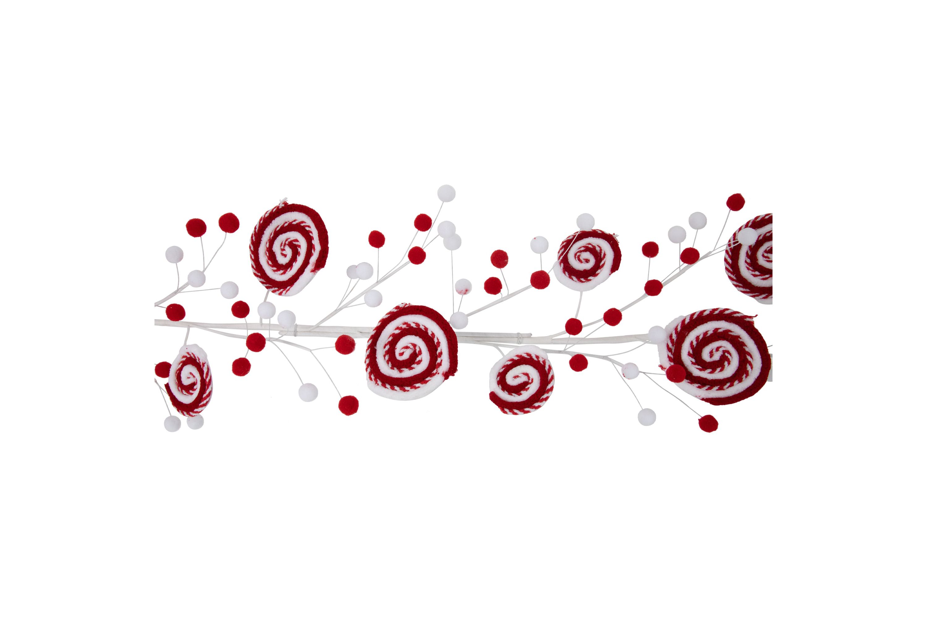 30inch Candy Cane Swirls and Pom Poms Christmas Garland