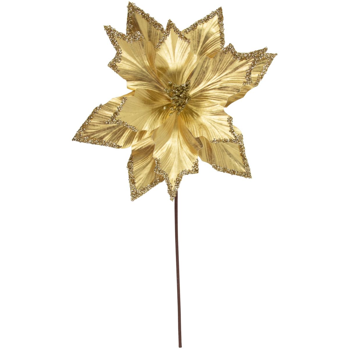 24inch Metallic Gold Sequin Poinsettia Christmas Stem Spray