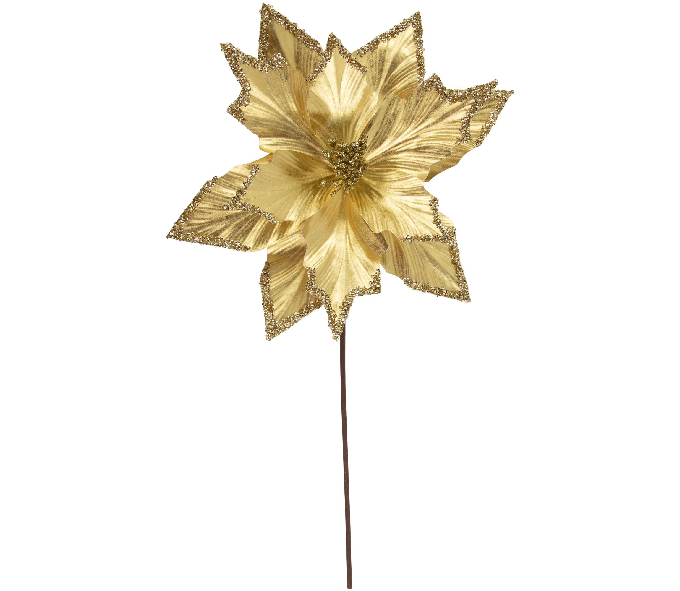 24inch Metallic Gold Sequin Poinsettia Christmas Stem Spray