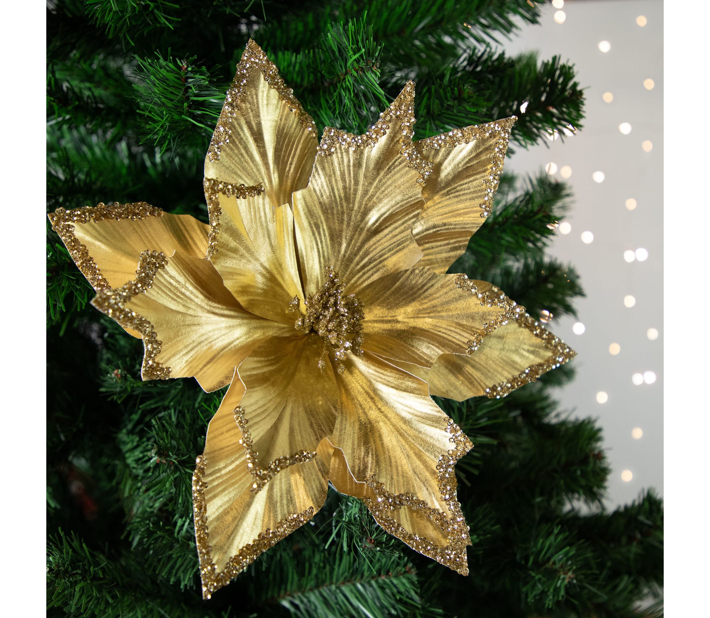 24inch Metallic Gold Sequin Poinsettia Christmas Stem Spray