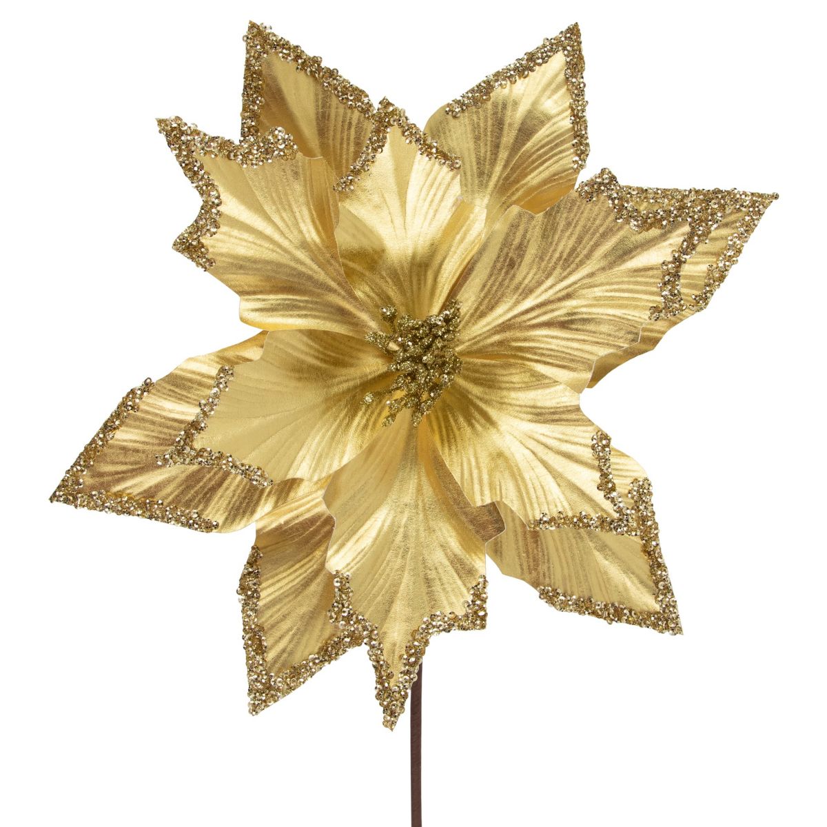 24inch Metallic Gold Sequin Poinsettia Christmas Stem Spray