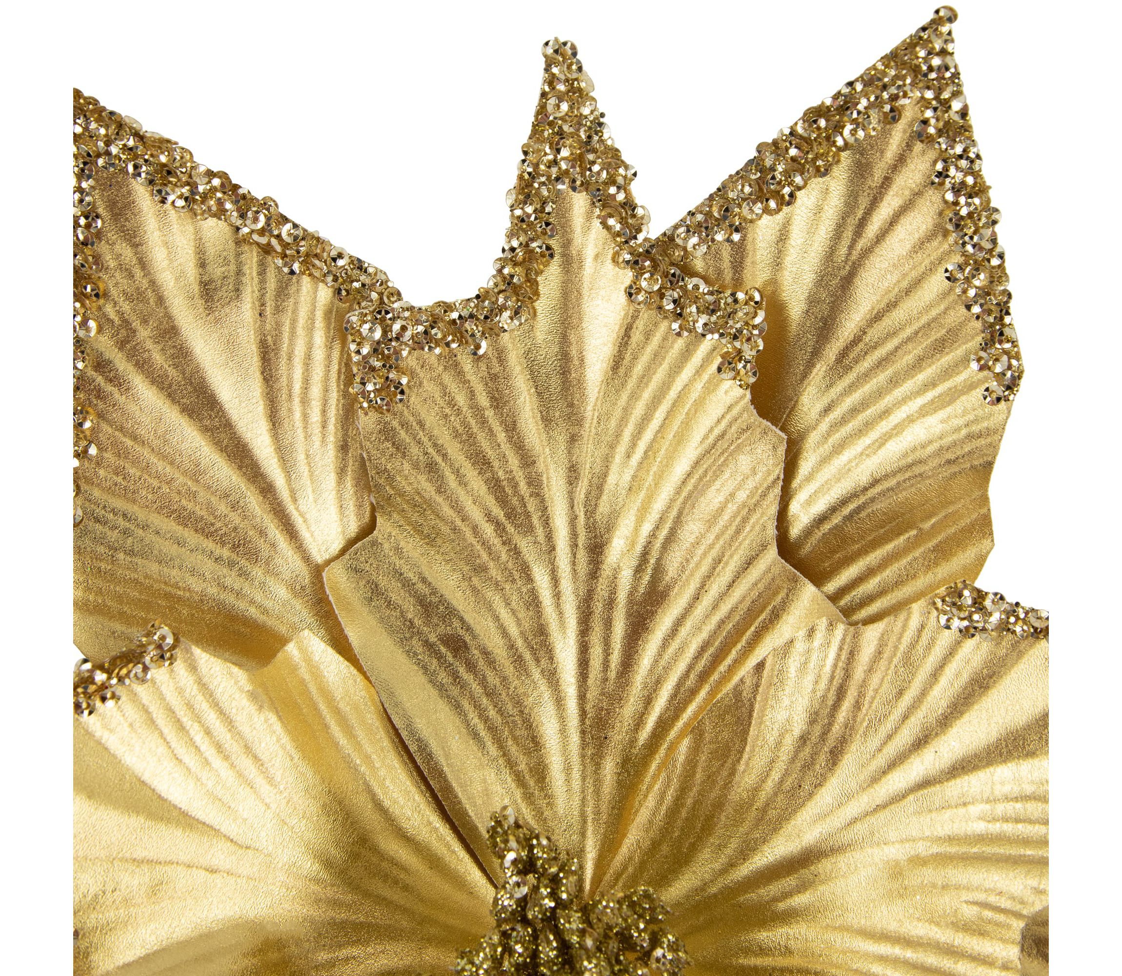 24inch Metallic Gold Sequin Poinsettia Christmas Stem Spray