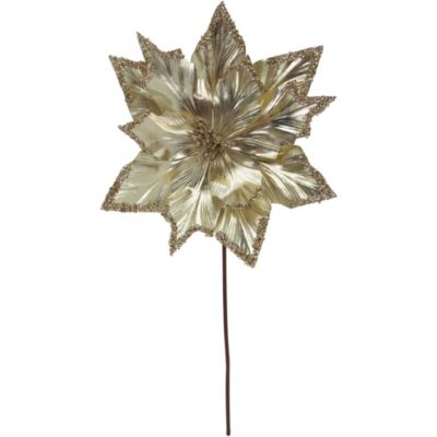 24inch Metallic Champagne Gold Glittered Poinsettia Christmas Stem Spray