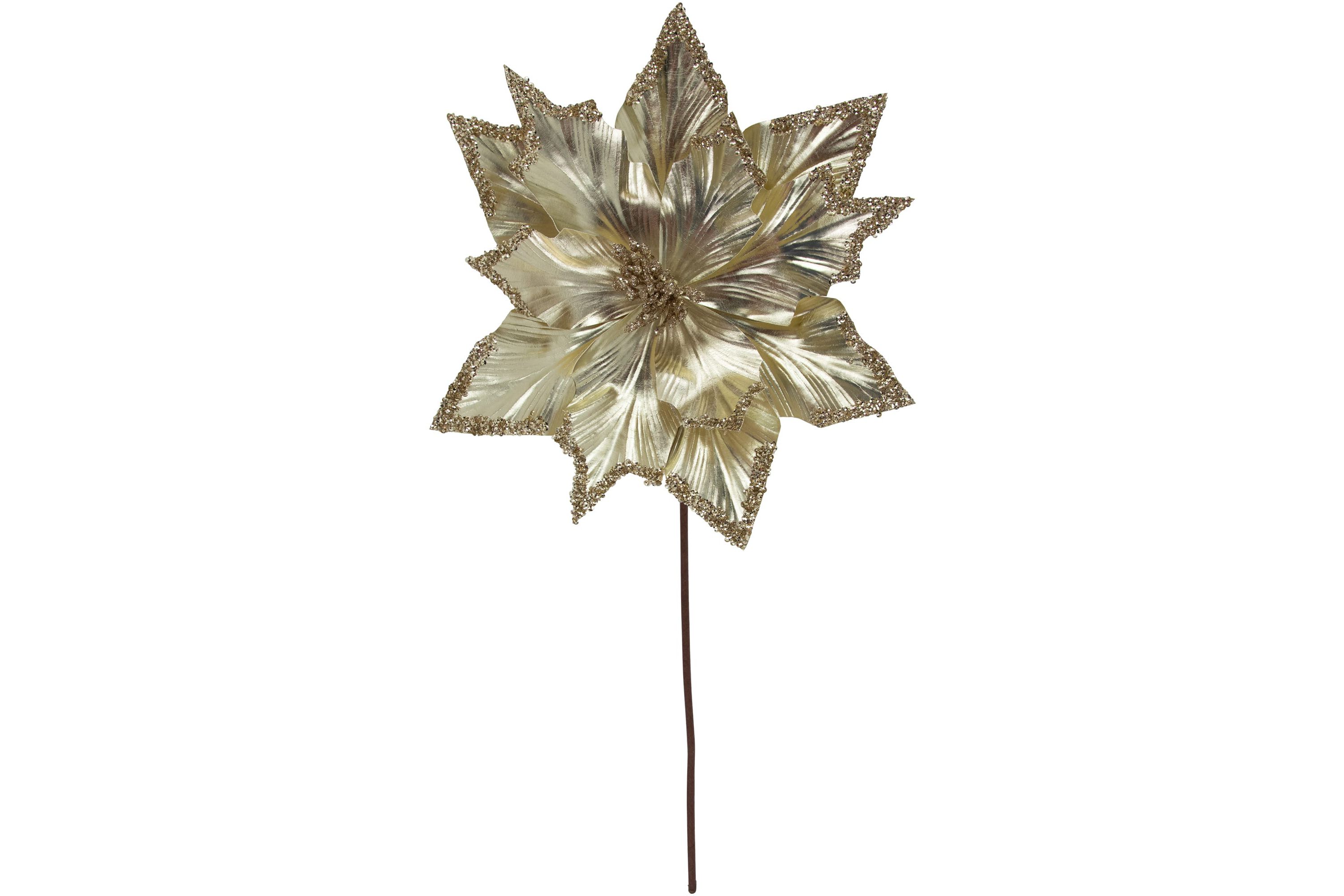 24inch Metallic Champagne Gold Glittered Poinsettia Christmas Stem Spray