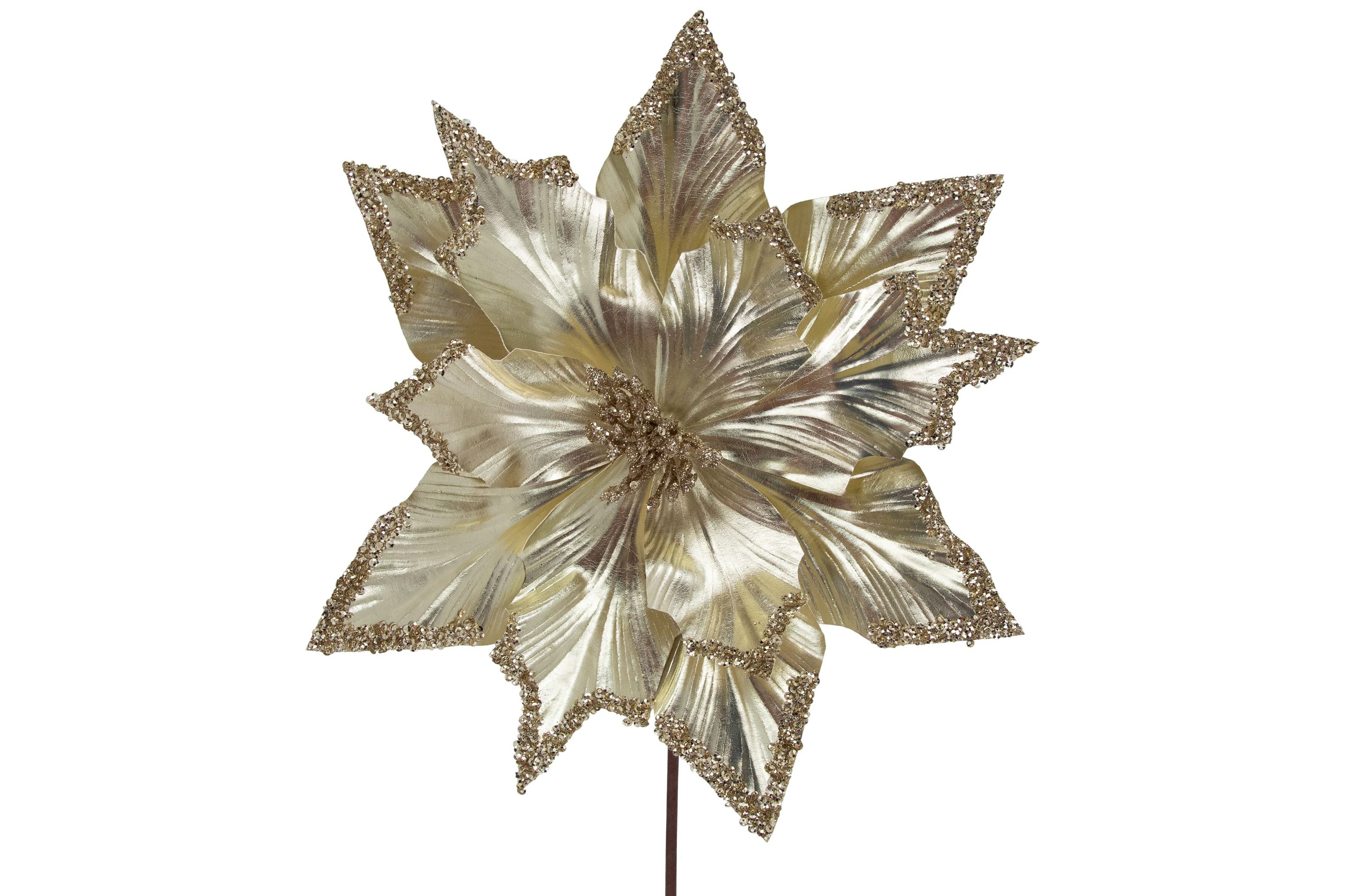 24inch Metallic Champagne Gold Glittered Poinsettia Christmas Stem Spray