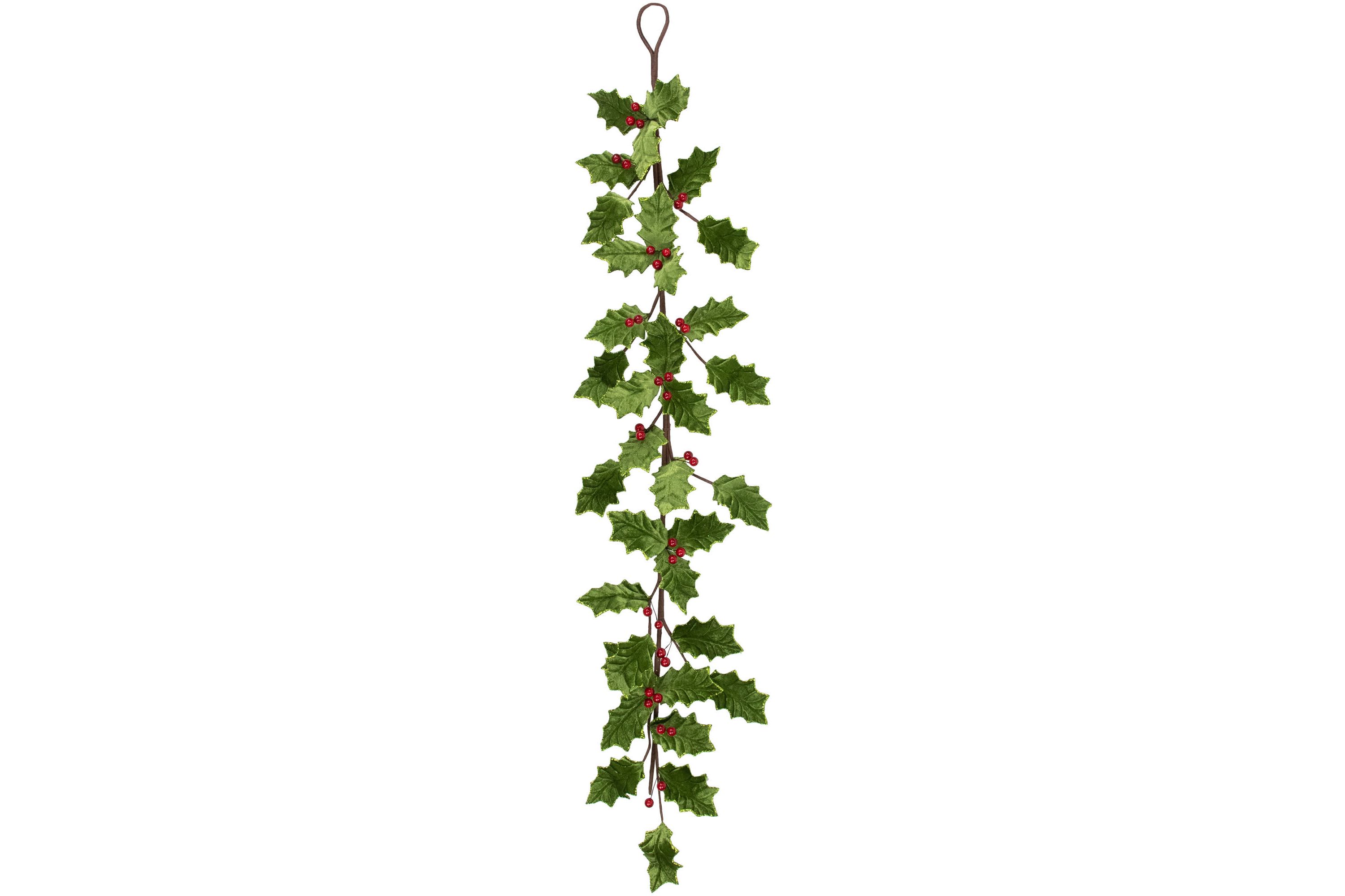 Glittered Holly with Berry Christmas Garland - 3.5 x 9" - Unlit