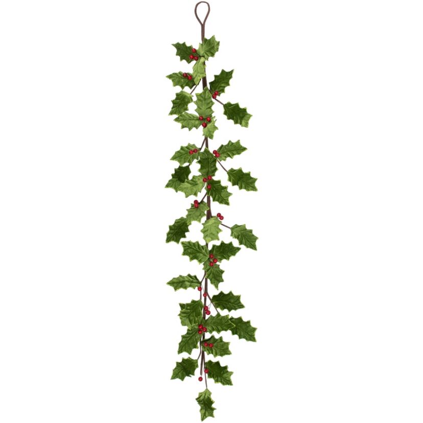 Glittered Holly with Berry Christmas Garland - 3.5 x 9" - Unlit