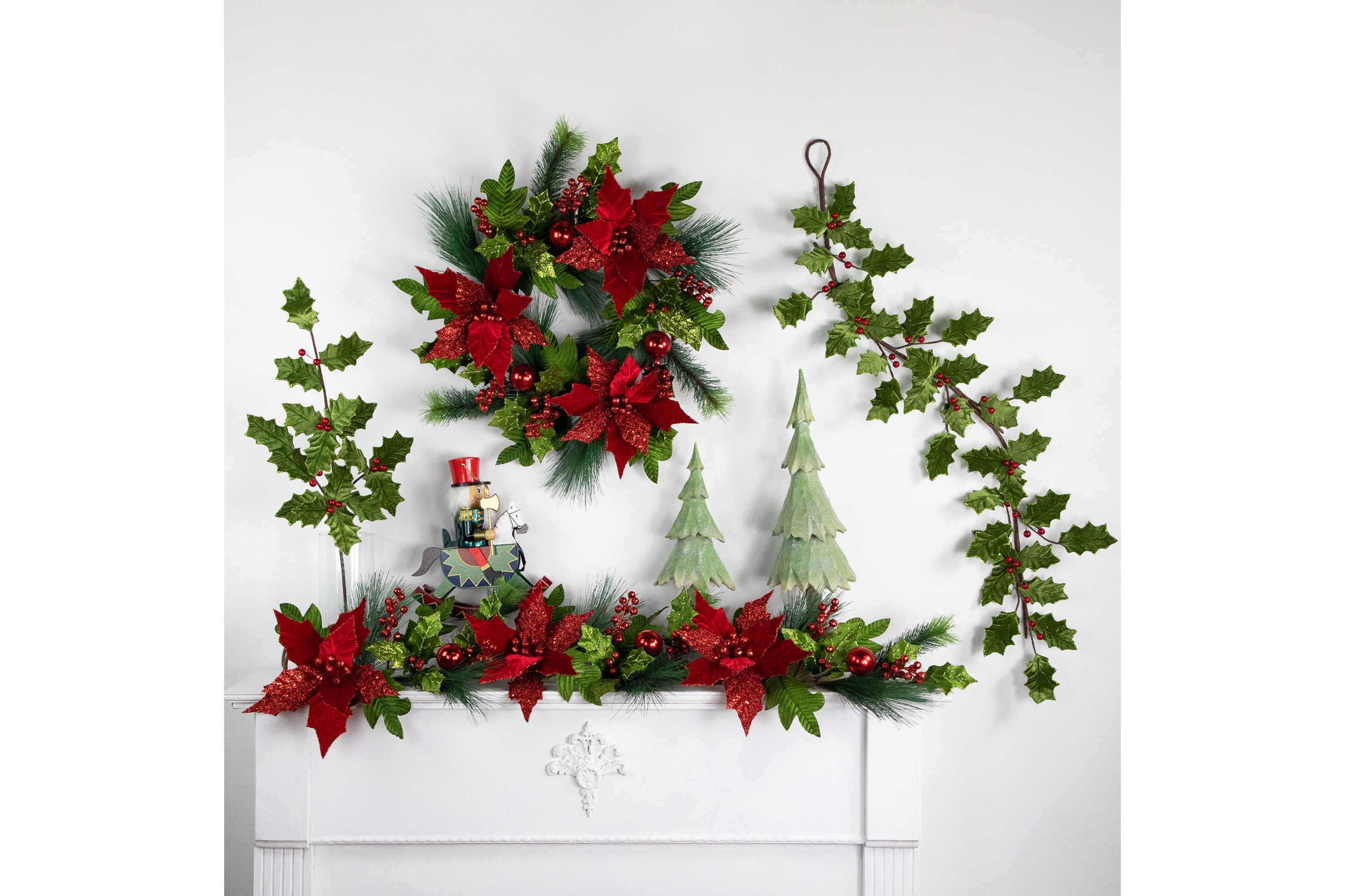 Glittered Holly with Berry Christmas Garland - 3.5 x 9" - Unlit