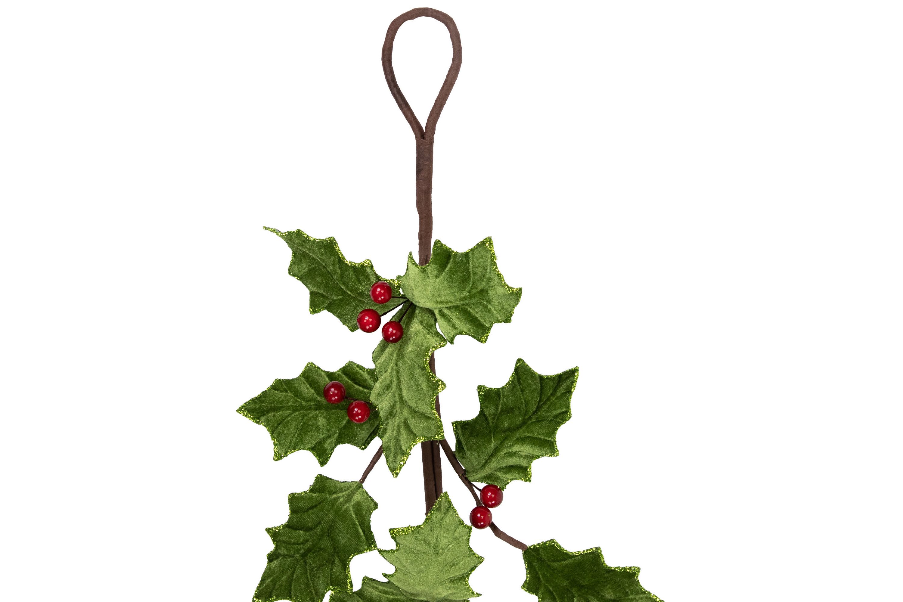 Glittered Holly with Berry Christmas Garland - 3.5 x 9" - Unlit