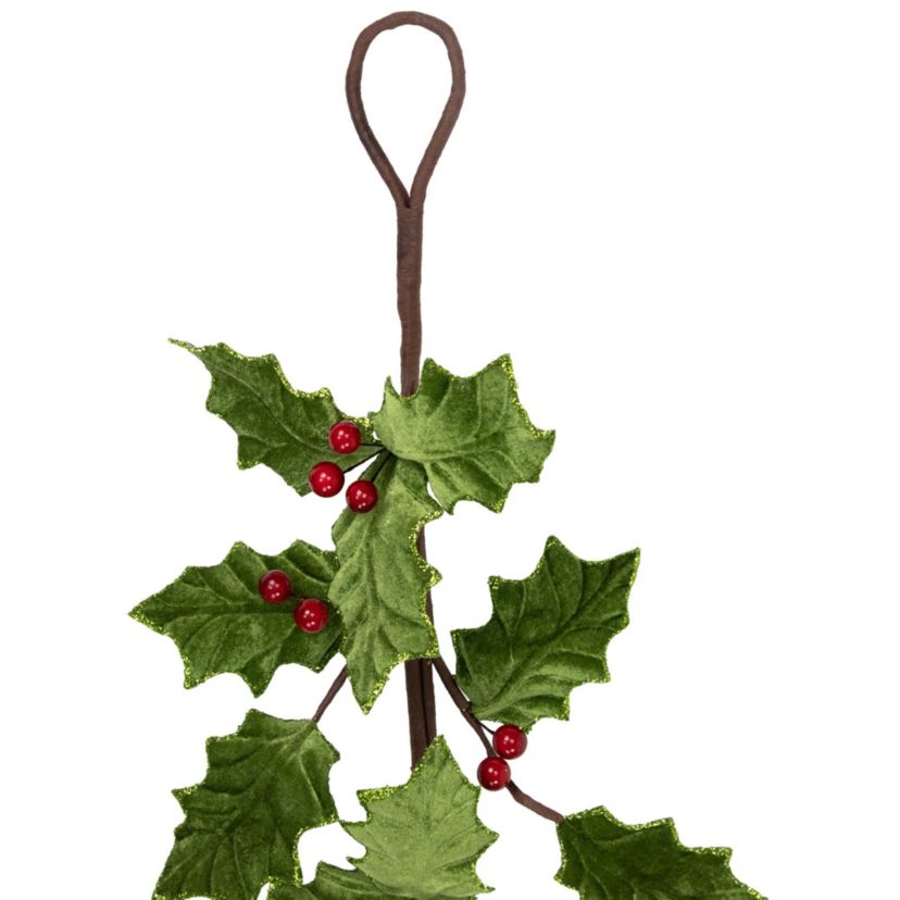 Glittered Holly with Berry Christmas Garland - 3.5 x 9" - Unlit