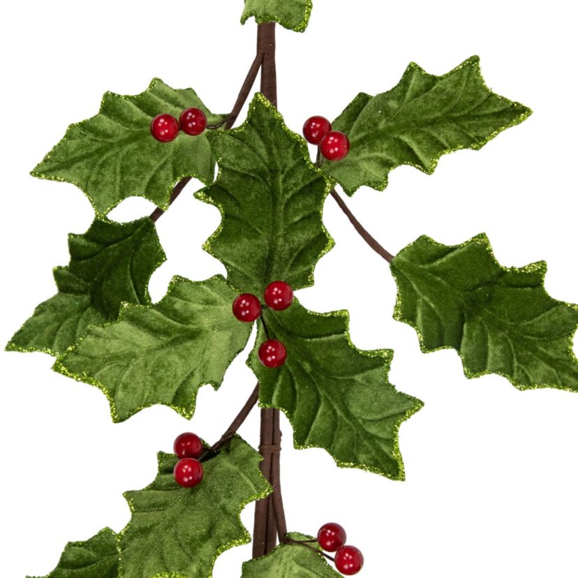 Glittered Holly with Berry Christmas Garland - 3.5 x 9" - Unlit