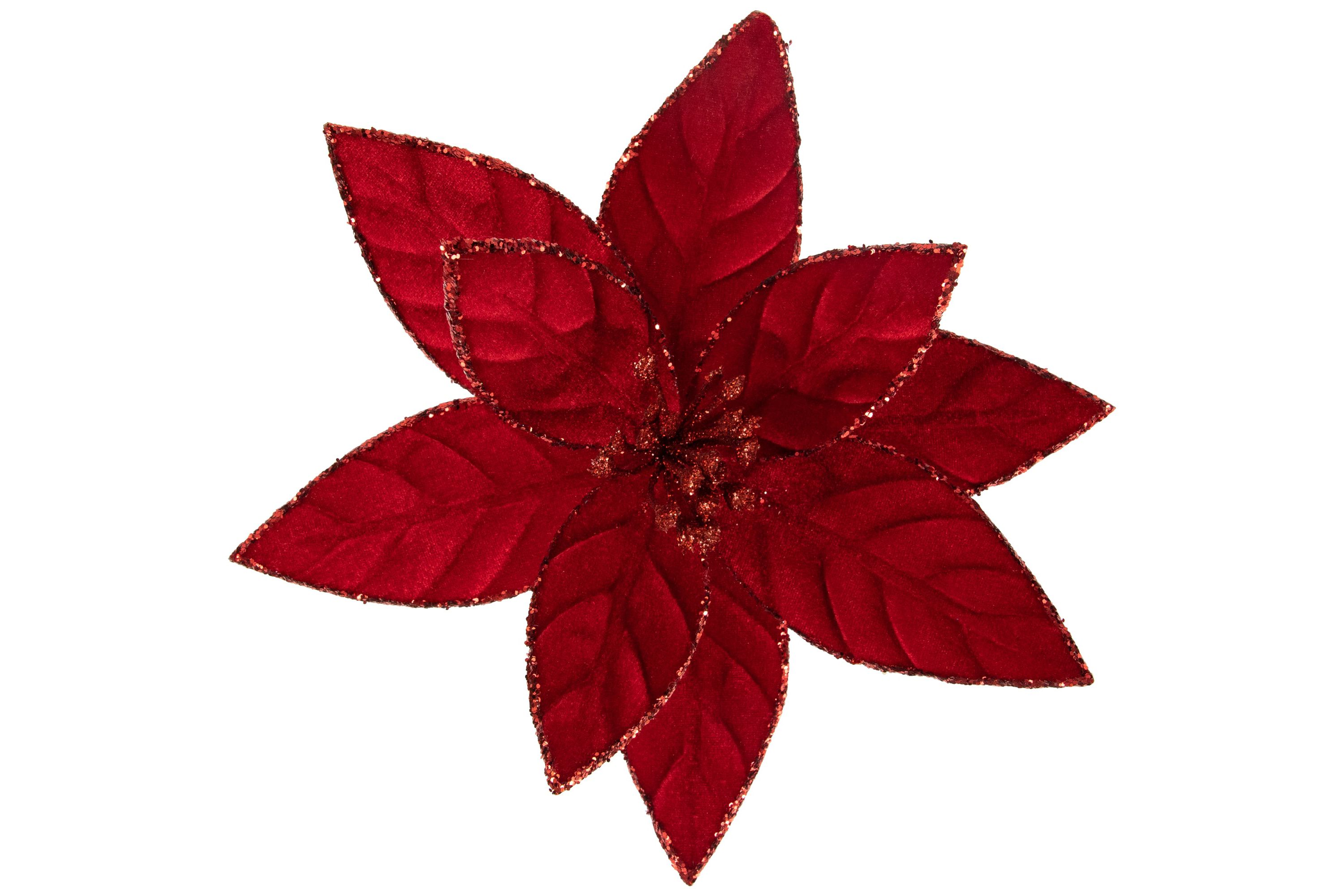 10inch Red Glittered Poinsettia Christmas Floral Pick Clip-On Ornament