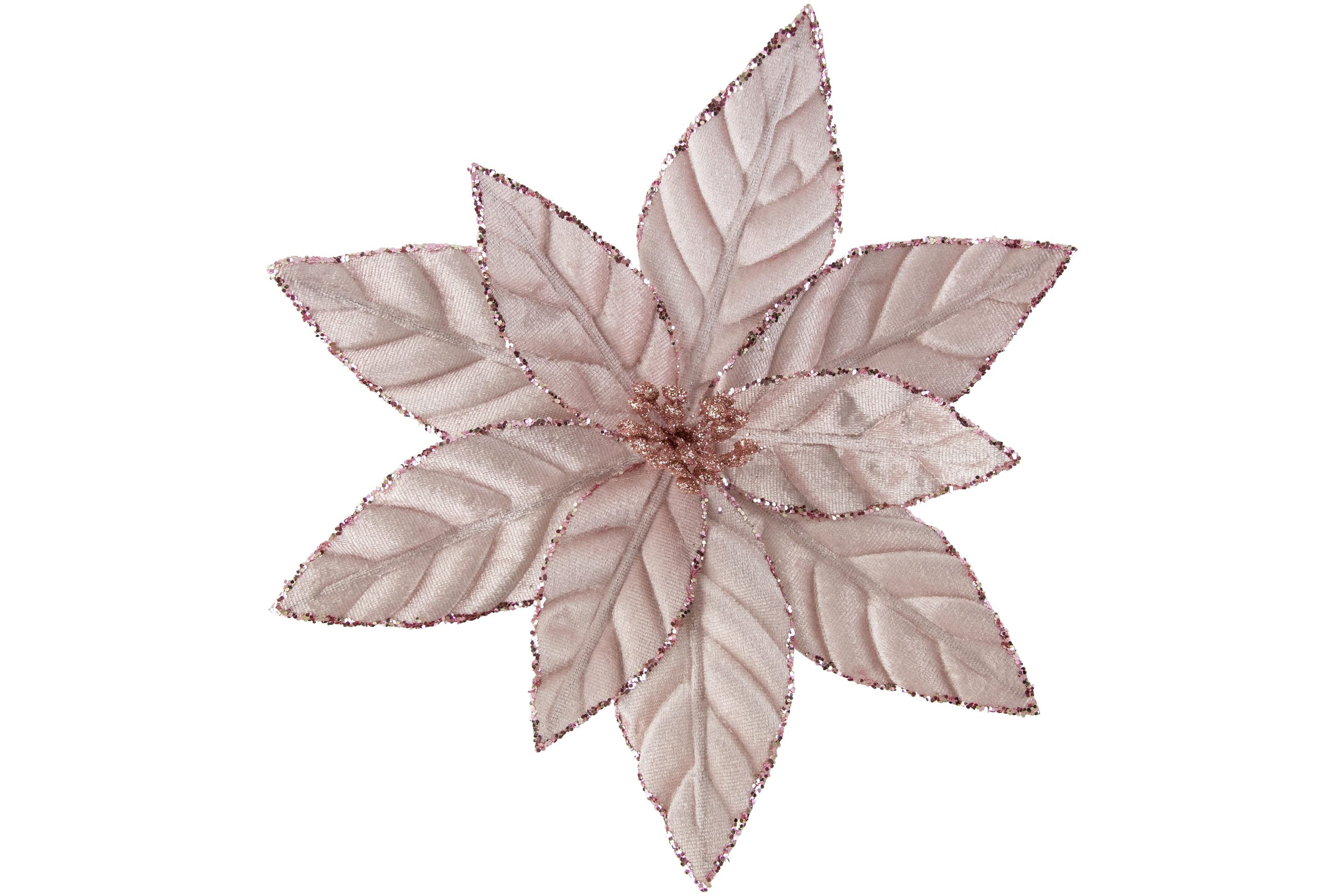 10inch Pink Glittered Poinsettia Christmas Floral Pick Clip-On Ornament