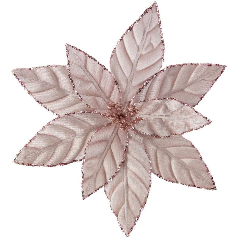 10inch Pink Glittered Poinsettia Christmas Floral Pick Clip-On Ornament