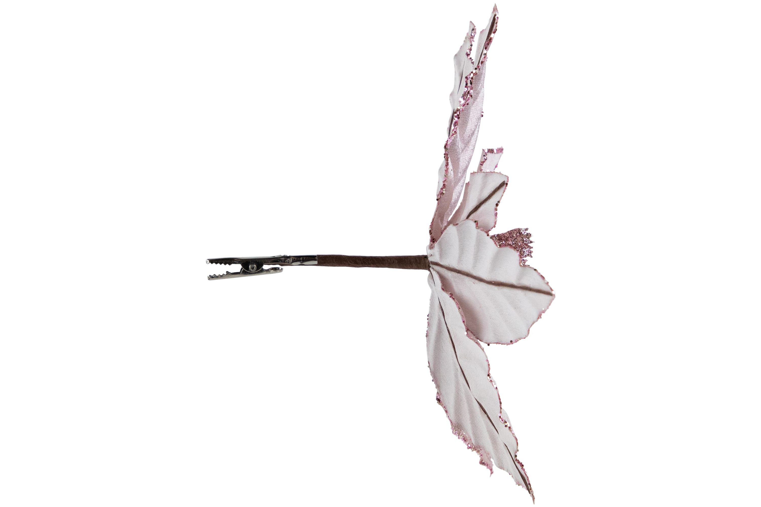 10inch Pink Glittered Poinsettia Christmas Floral Pick Clip-On Ornament