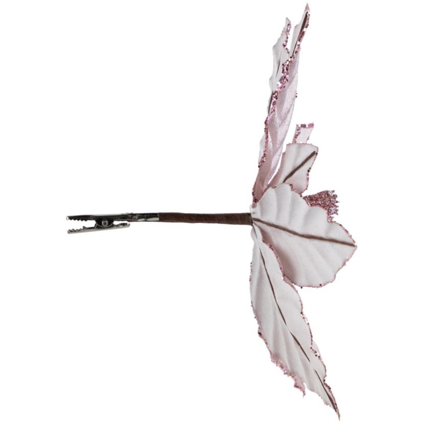 10inch Pink Glittered Poinsettia Christmas Floral Pick Clip-On Ornament