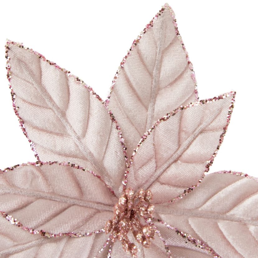 10inch Pink Glittered Poinsettia Christmas Floral Pick Clip-On Ornament