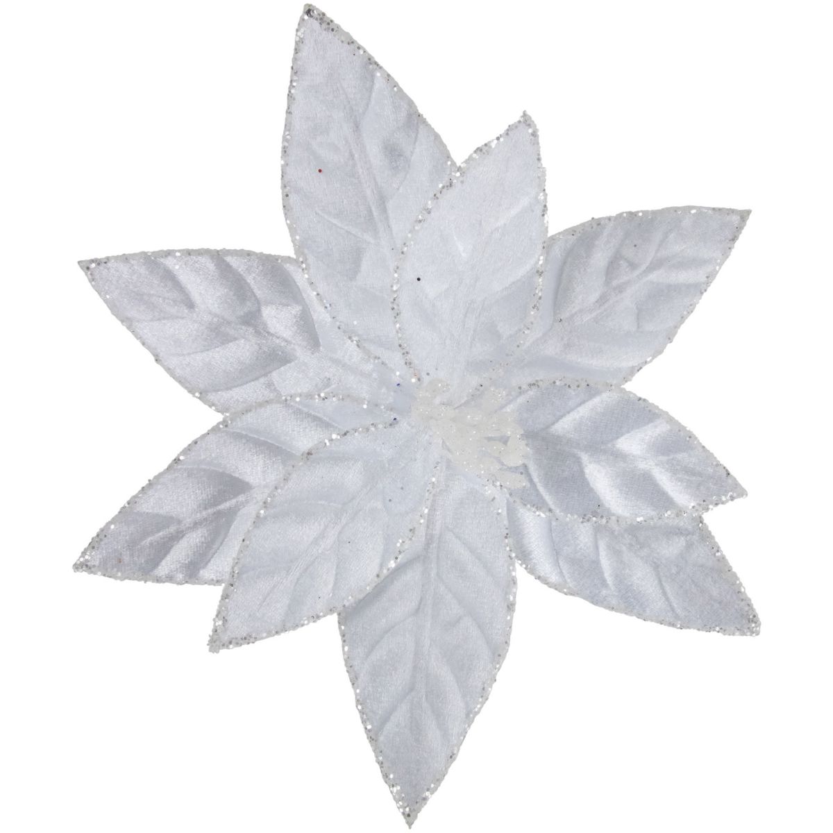 10inch Snow White Glittered Poinsettia Christmas Floral Pick Clip-On Ornament