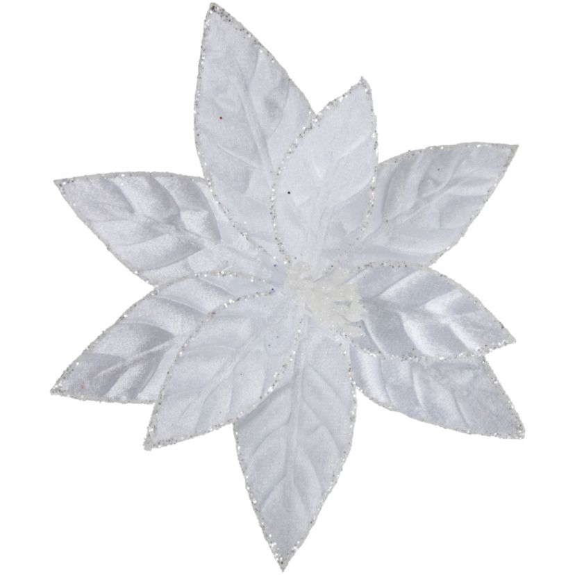 10inch Snow White Glittered Poinsettia Christmas Floral Pick Clip-On Ornament