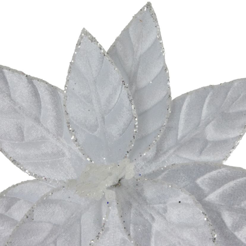 10inch Snow White Glittered Poinsettia Christmas Floral Pick Clip-On Ornament