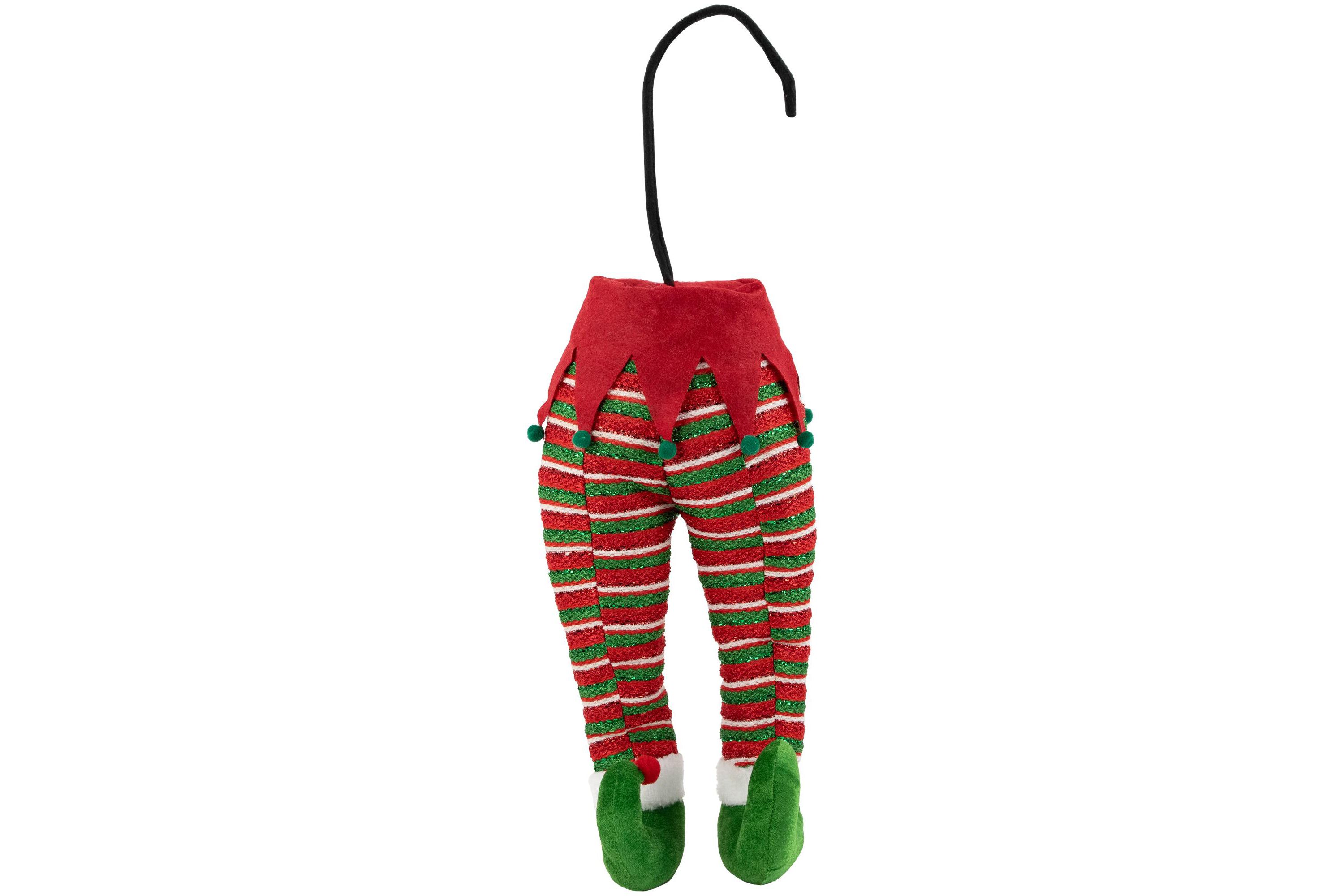 19" Red and Green Striped Elf Legs Christmas Decoration
