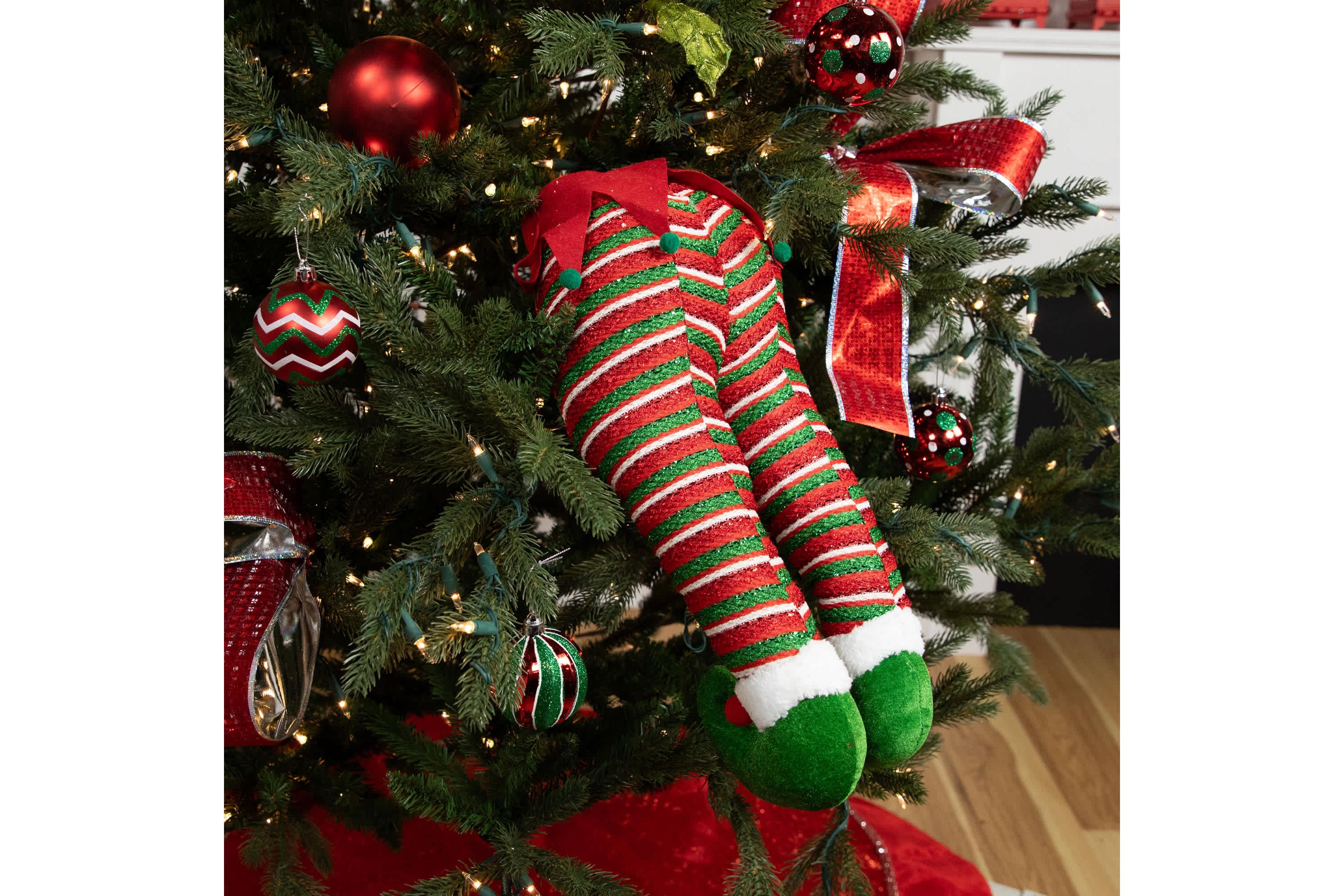 19" Red and Green Striped Elf Legs Christmas Decoration