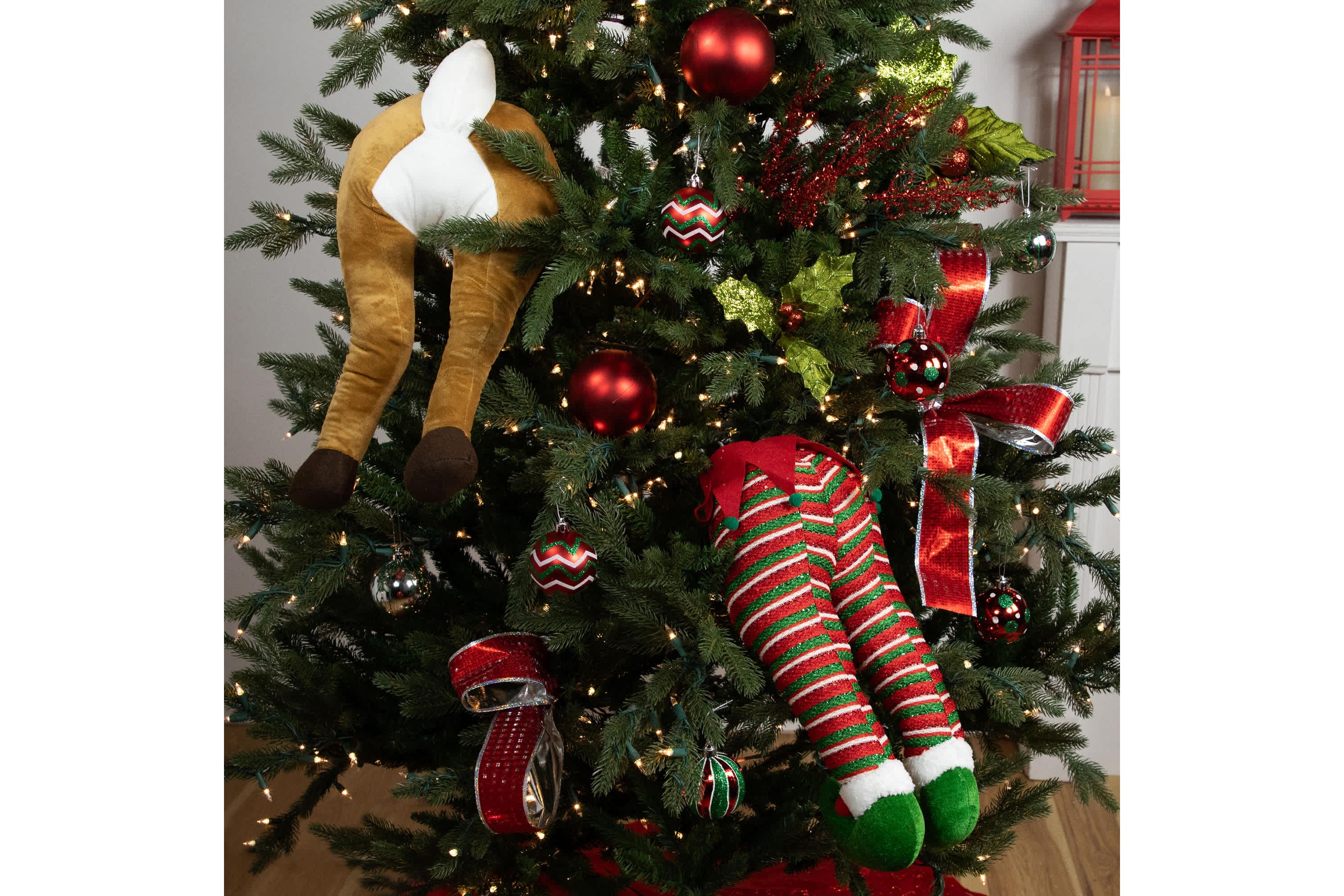 19" Red and Green Striped Elf Legs Christmas Decoration