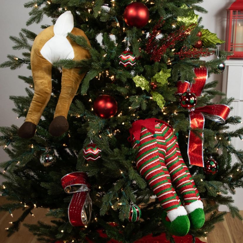 19" Red and Green Striped Elf Legs Christmas Decoration