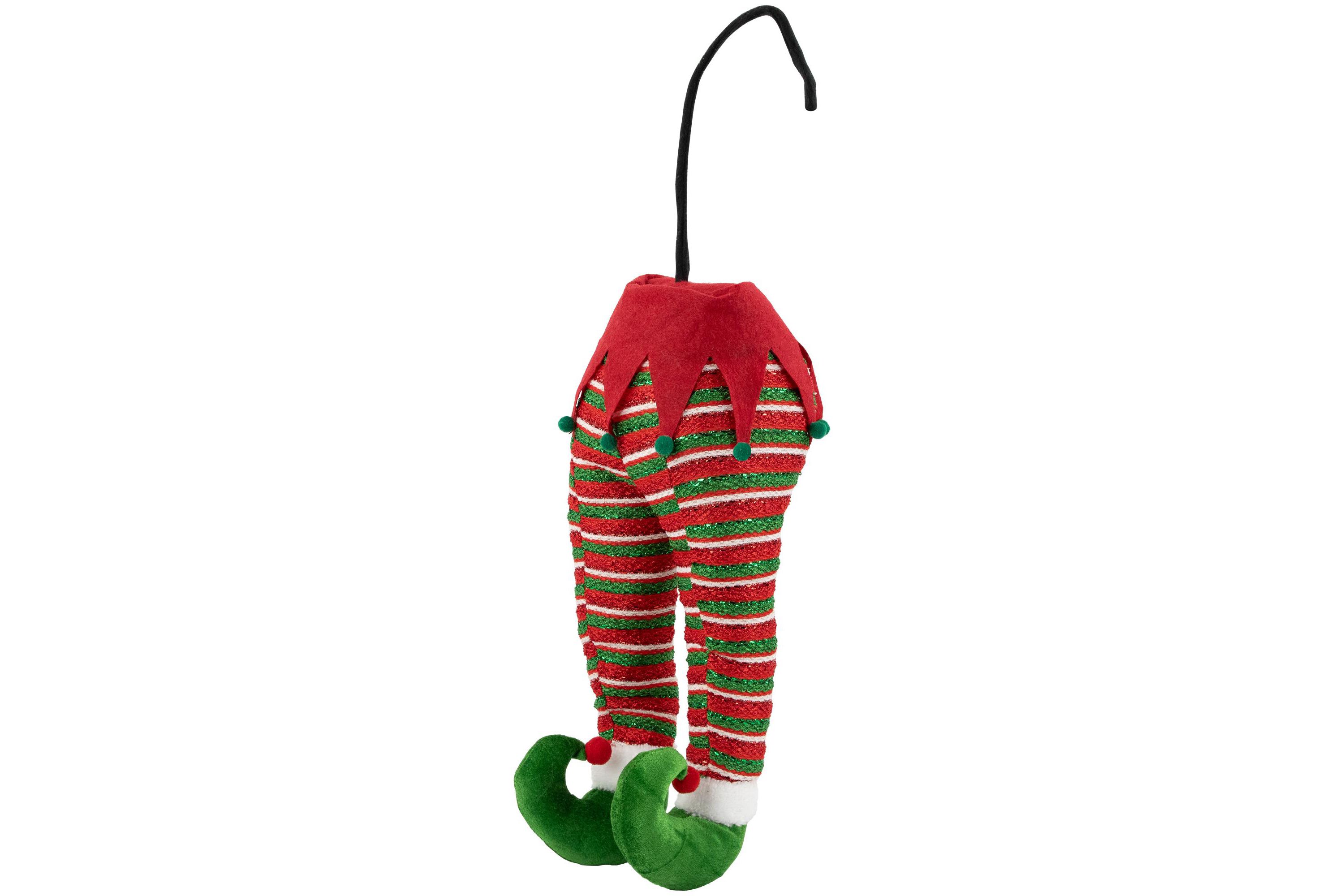 19" Red and Green Striped Elf Legs Christmas Decoration