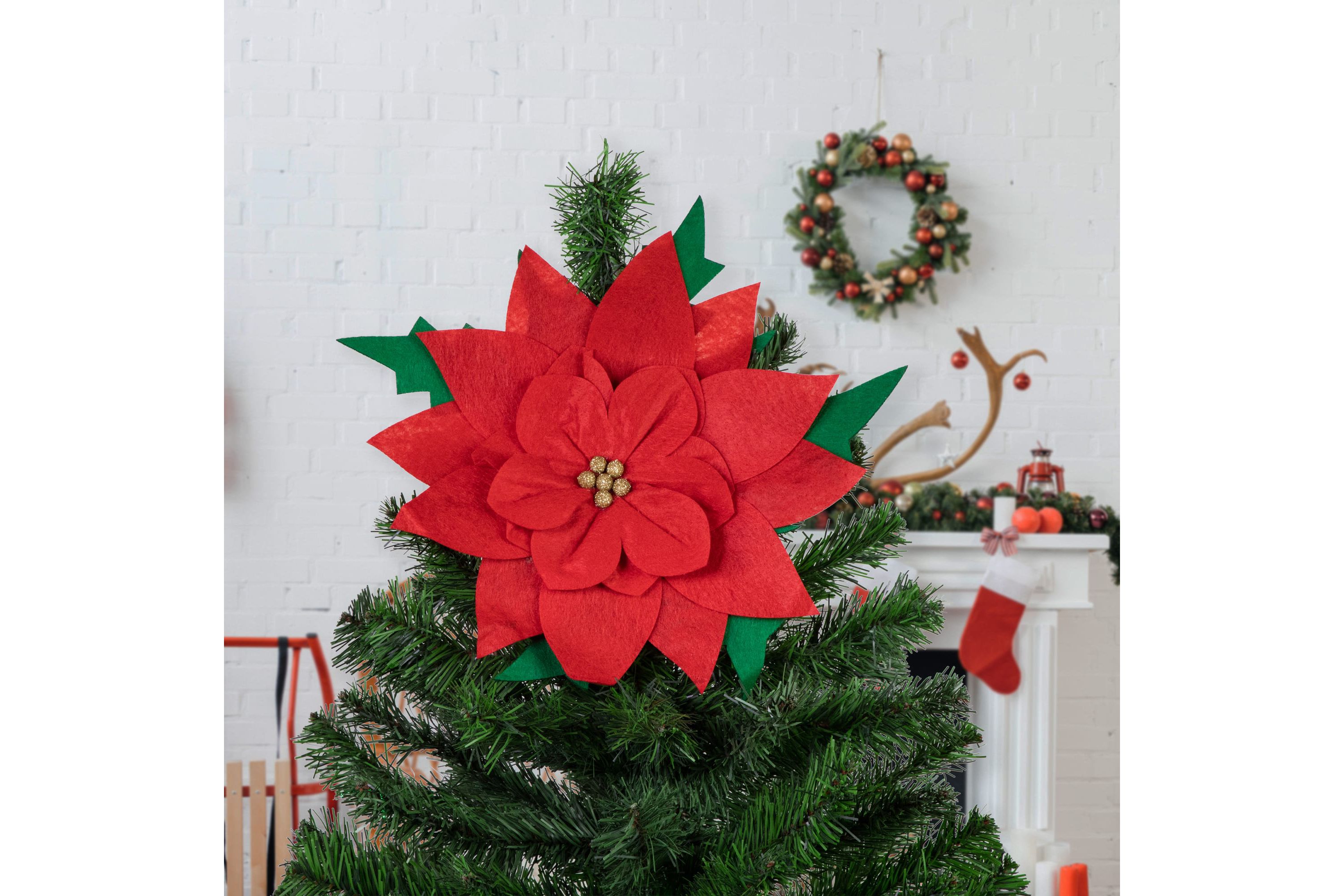 29inch Red Poinsettia Tie-On Christmas Tree Topper Unlit