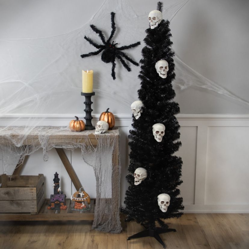 6ft Charcoal Brown Iridescent Slim Artificial Tinsel Halloween Tree Unlit