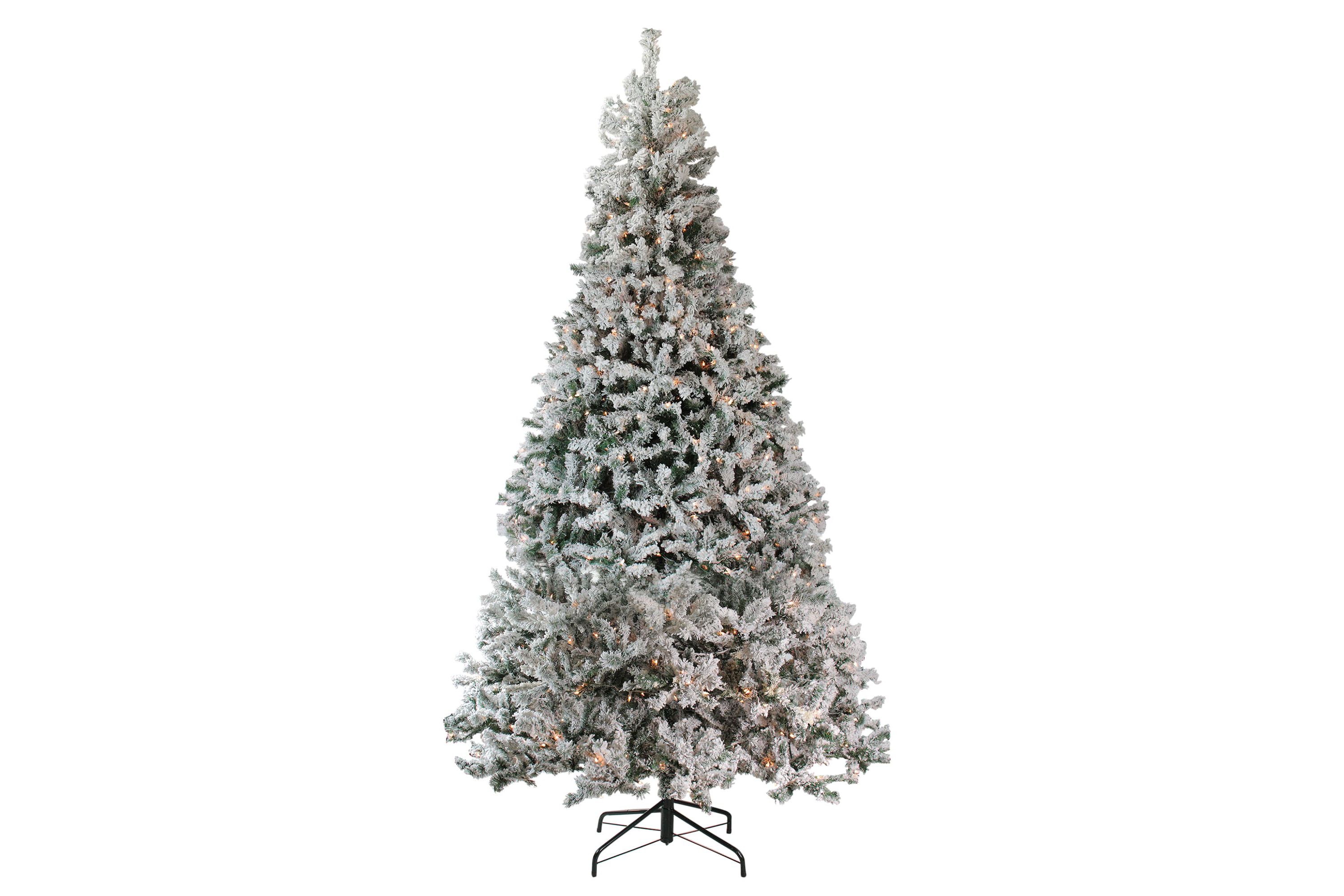 12ft Pre-Lit Slim Pine Heavily Flocked Artificial Christmas Tree Clear Lights