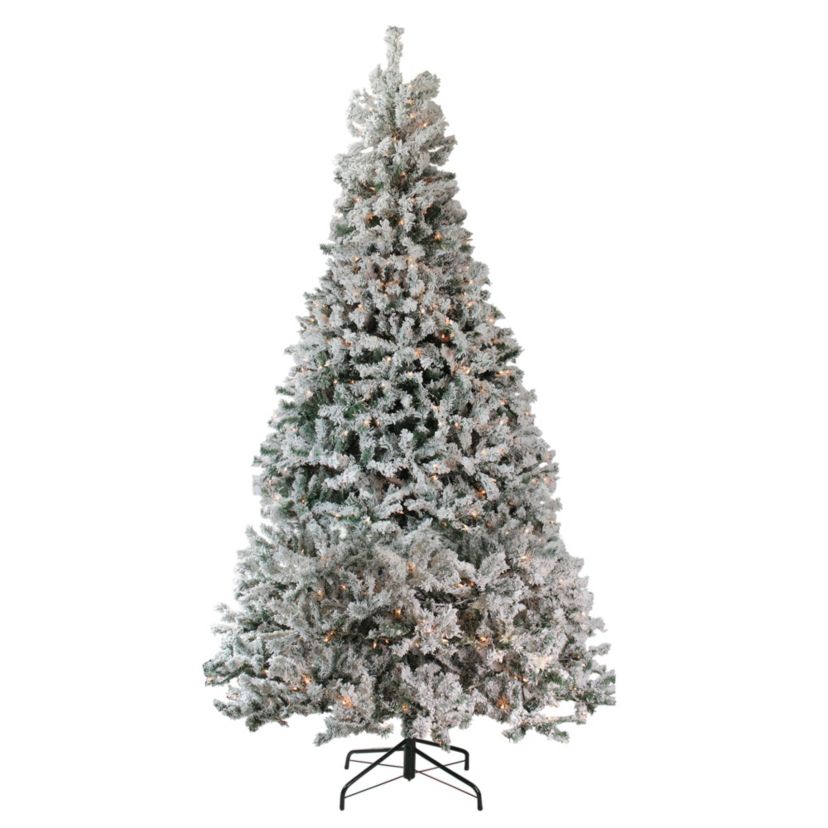 12ft Pre-Lit Slim Pine Heavily Flocked Artificial Christmas Tree Clear Lights