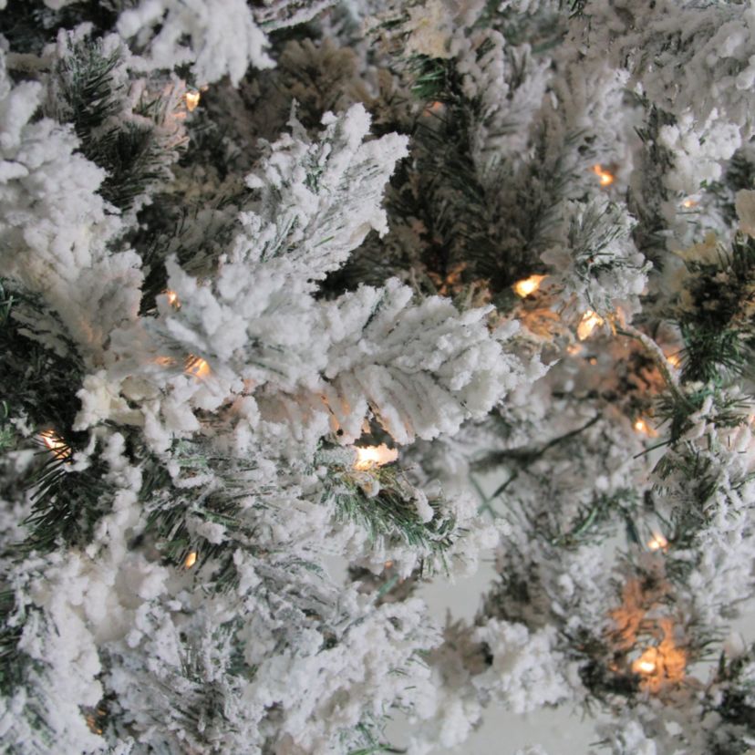 12ft Pre-Lit Slim Pine Heavily Flocked Artificial Christmas Tree Clear Lights