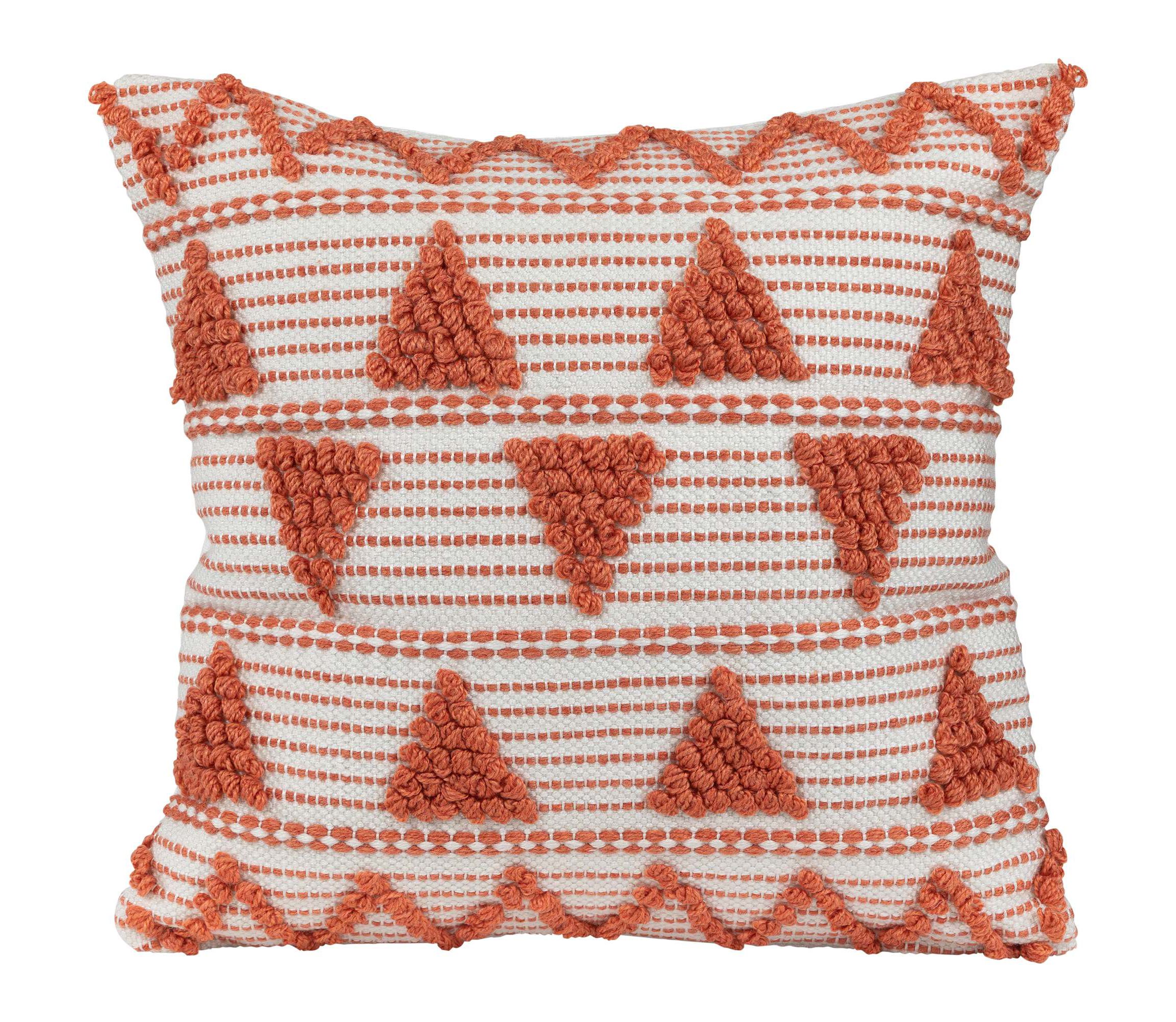 20" Orange and Cream Handloom Woven Outdoor Square Throw Pillow