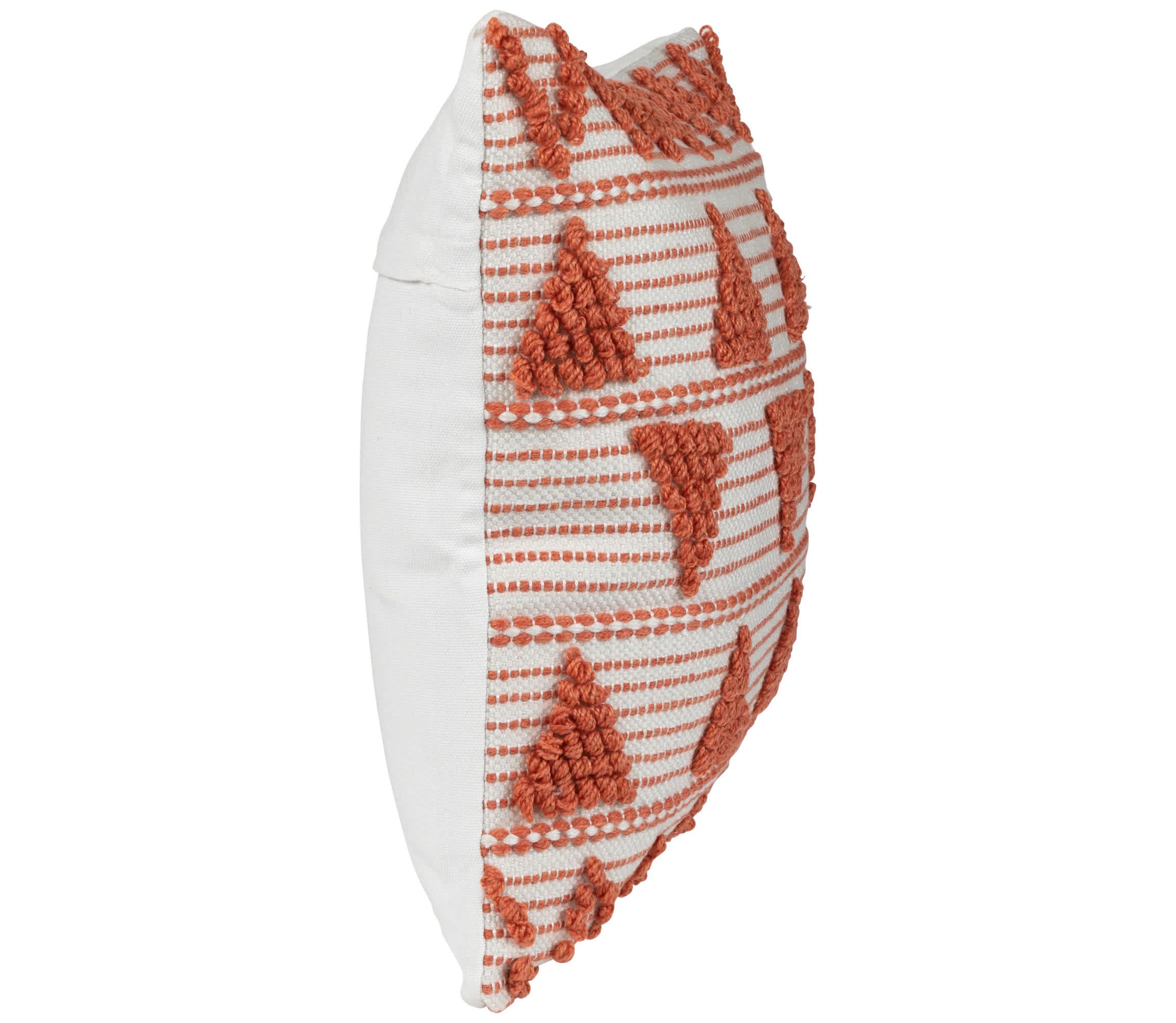 20" Orange and Cream Handloom Woven Outdoor Square Throw Pillow