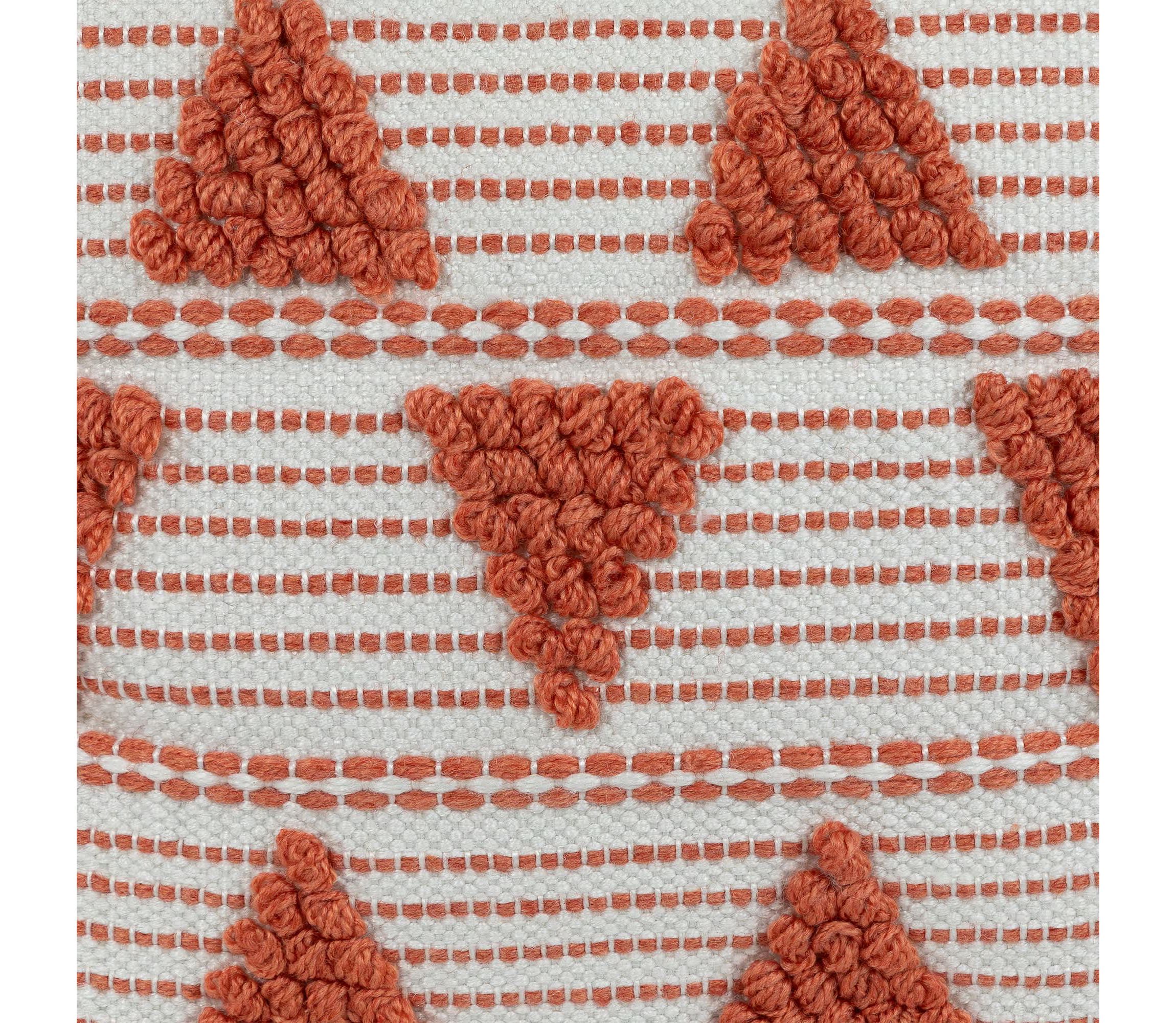 20" Orange and Cream Handloom Woven Outdoor Square Throw Pillow