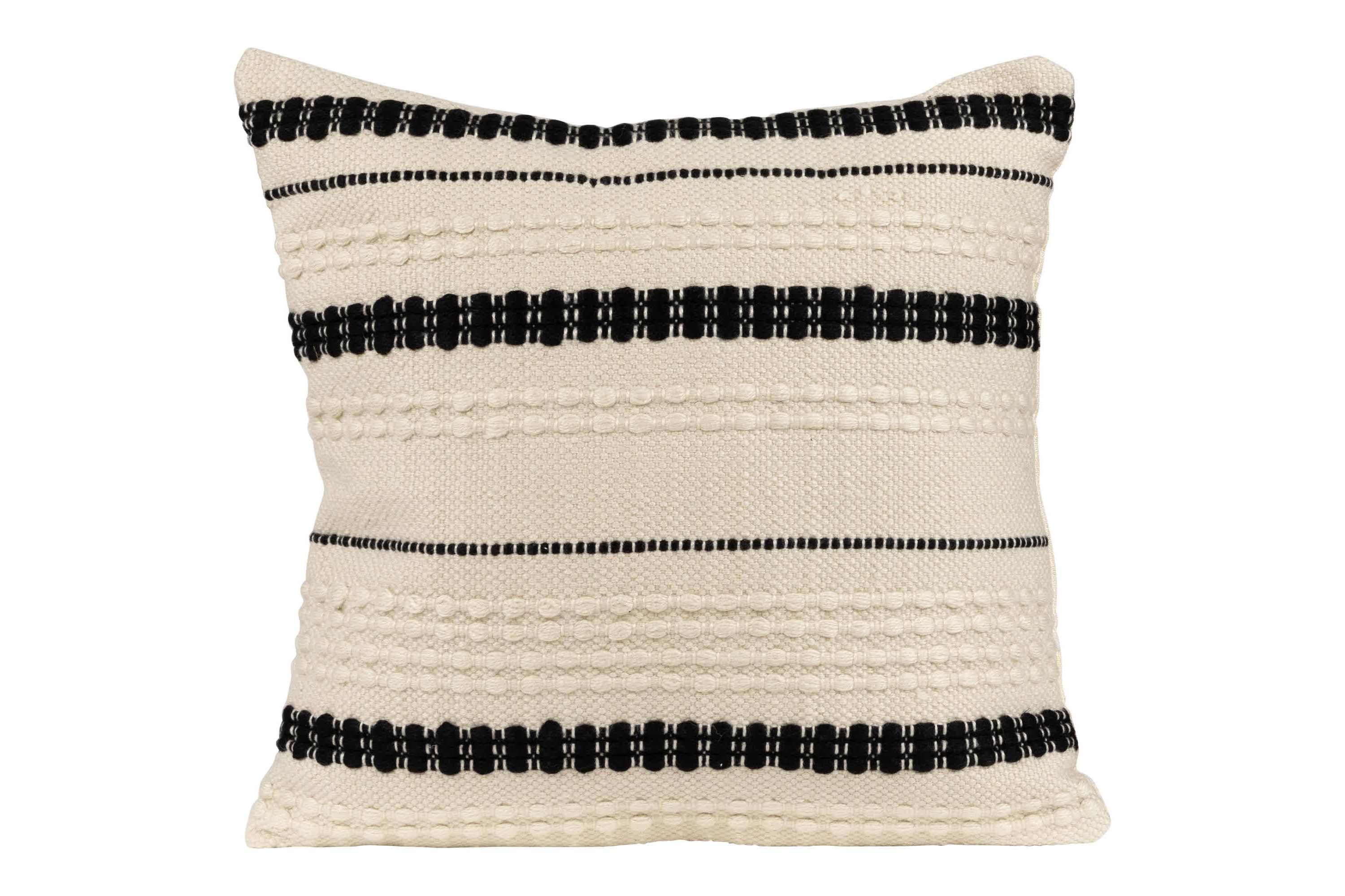 20" White and Black Handloom Woven Outdoor Square Throw Pillow