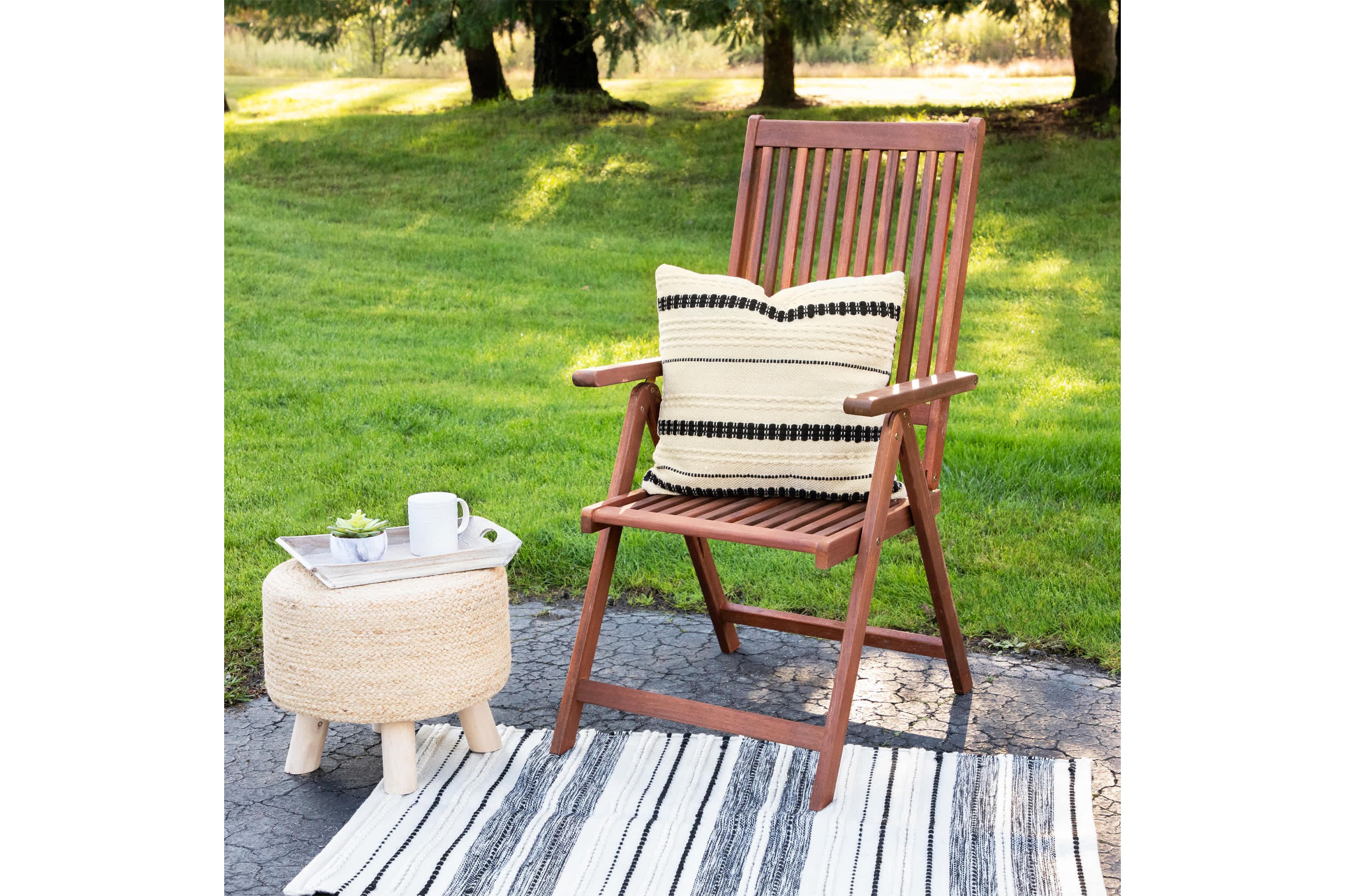 20" White and Black Handloom Woven Outdoor Square Throw Pillow