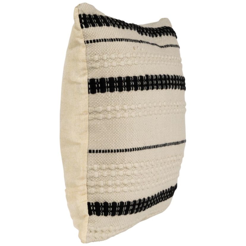 20" White and Black Handloom Woven Outdoor Square Throw Pillow